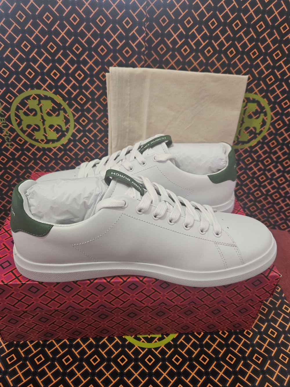 Tory Burch Double T Howell Court Sneaker White Argula Size 9 - Picture 2 of 8